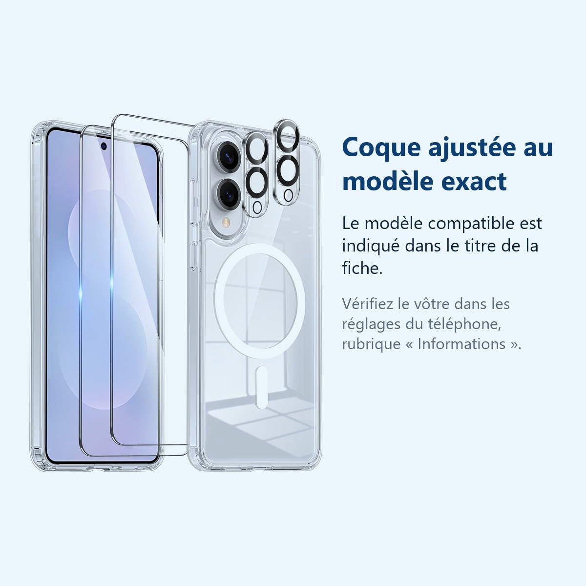 Accessoire ajusté au modèle exact – Coque Silicone Transparente Compatible Magsafe + Verres Trempes et Protections Camera Arr