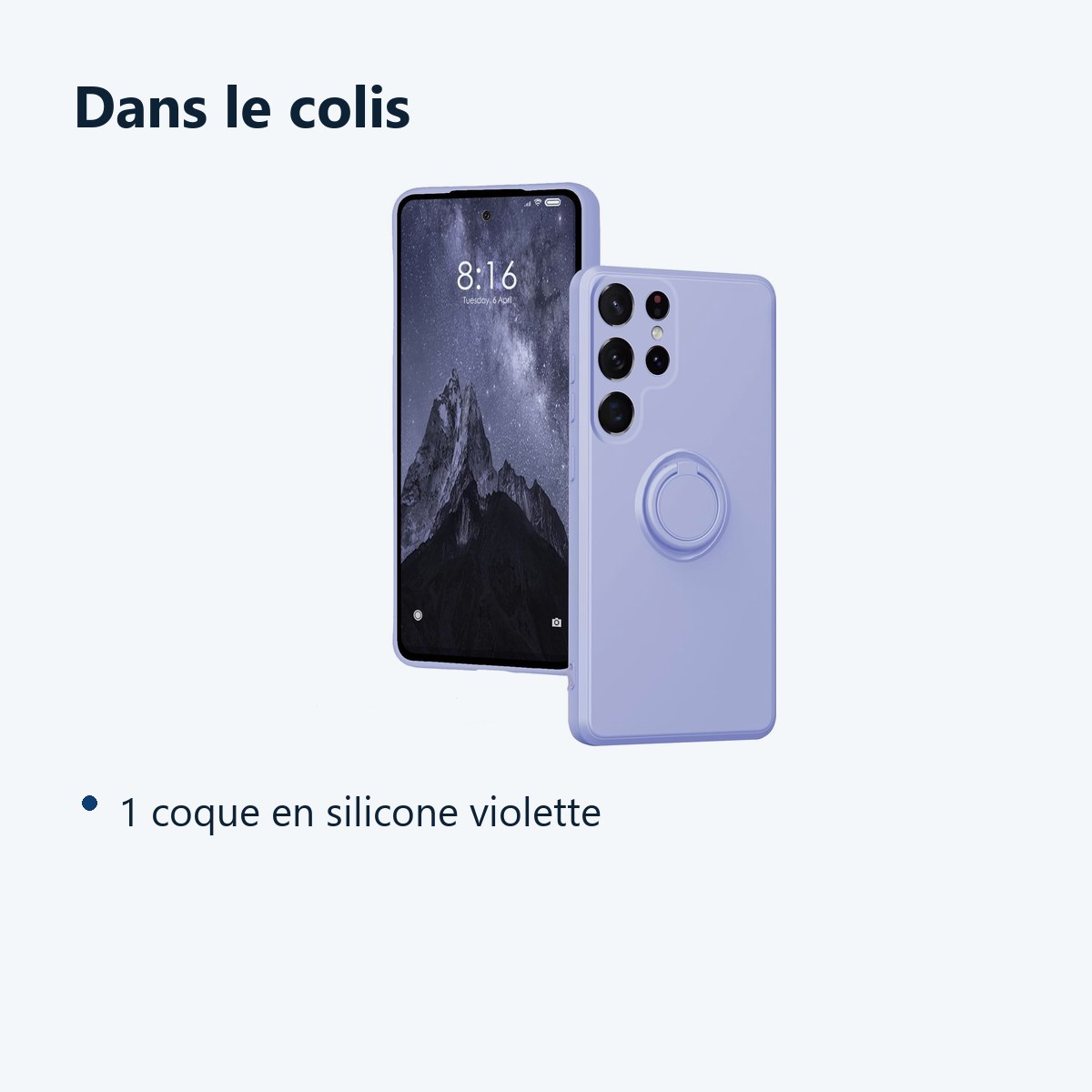 Contenu du colis – Coque Silicone Pour Samsung Galaxy S24 Ultra Couleur Violet Avec Anneau Support