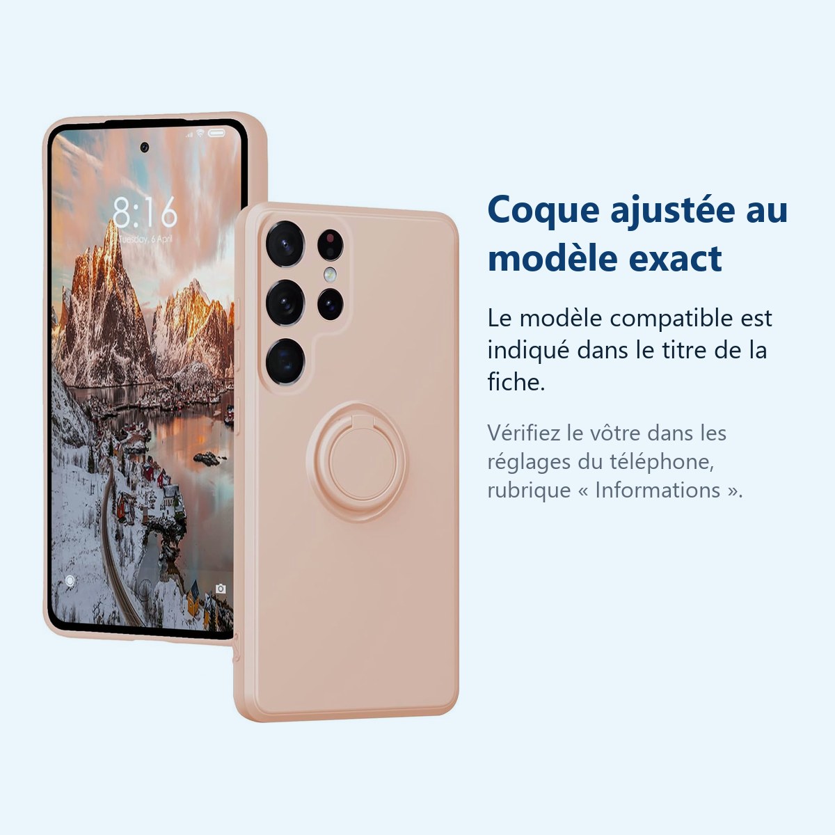 Accessoire ajusté au modèle exact – Coque Silicone Pour Samsung Galaxy S24 Ultra Couleur Rose Avec Anneau Support