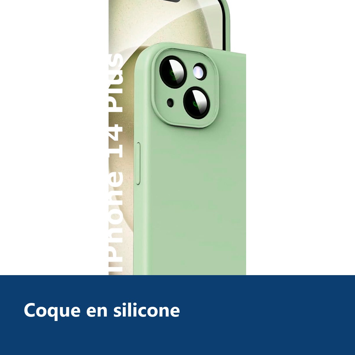 Vue de détail – Coque Silicone Verte Pour iPhone 14 Plus