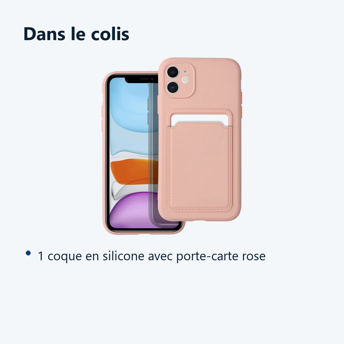 Contenu du colis – Coque Silicone avec Porte Carte Rose Pour iPhone 11