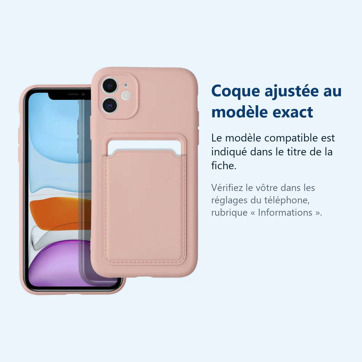 Accessoire ajusté au modèle exact – Coque Silicone avec Porte Carte Rose Pour iPhone 11