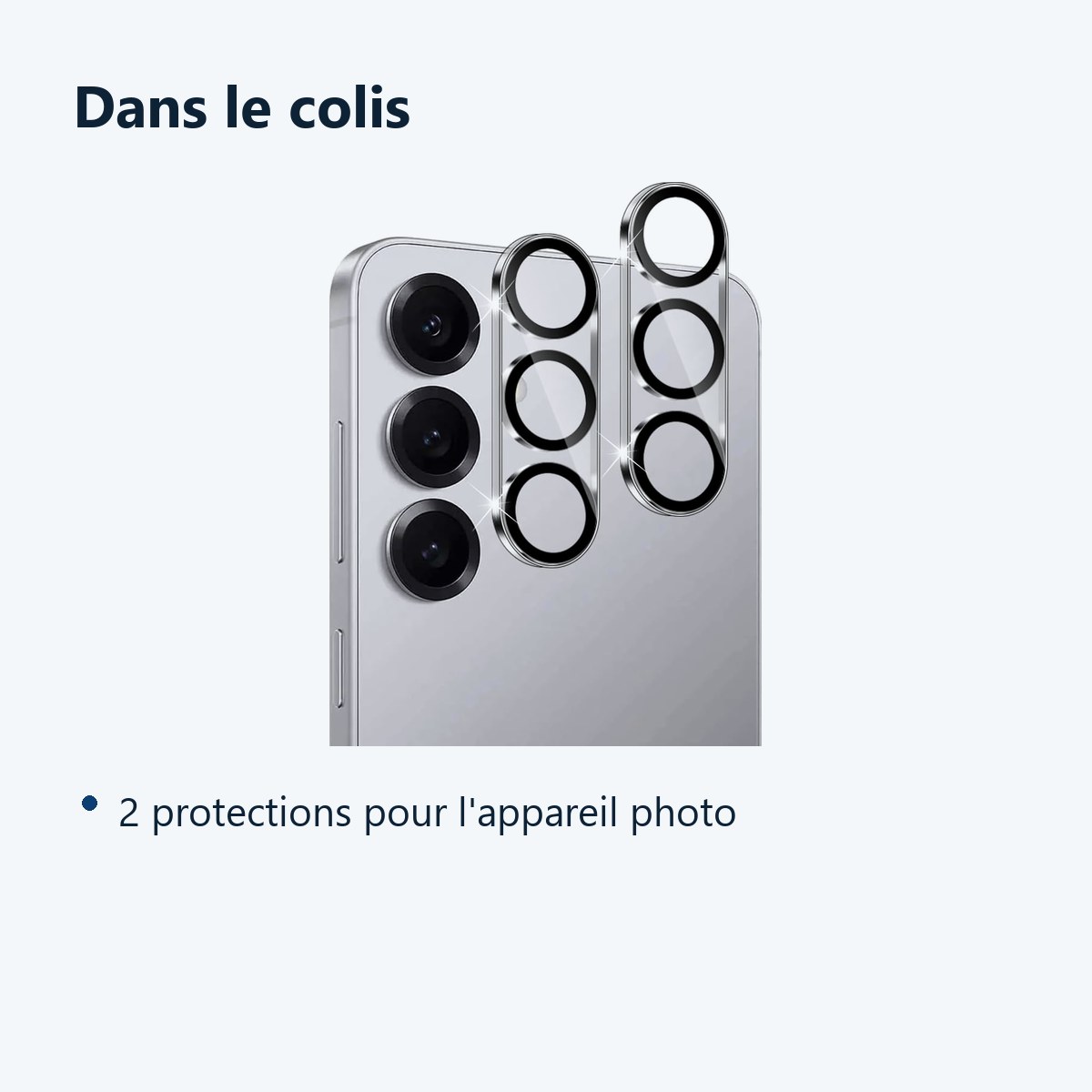 Contenu du colis – Verres Protection Camera Arriere Transparent X2 Pour Samsung Galaxy S25 Plus