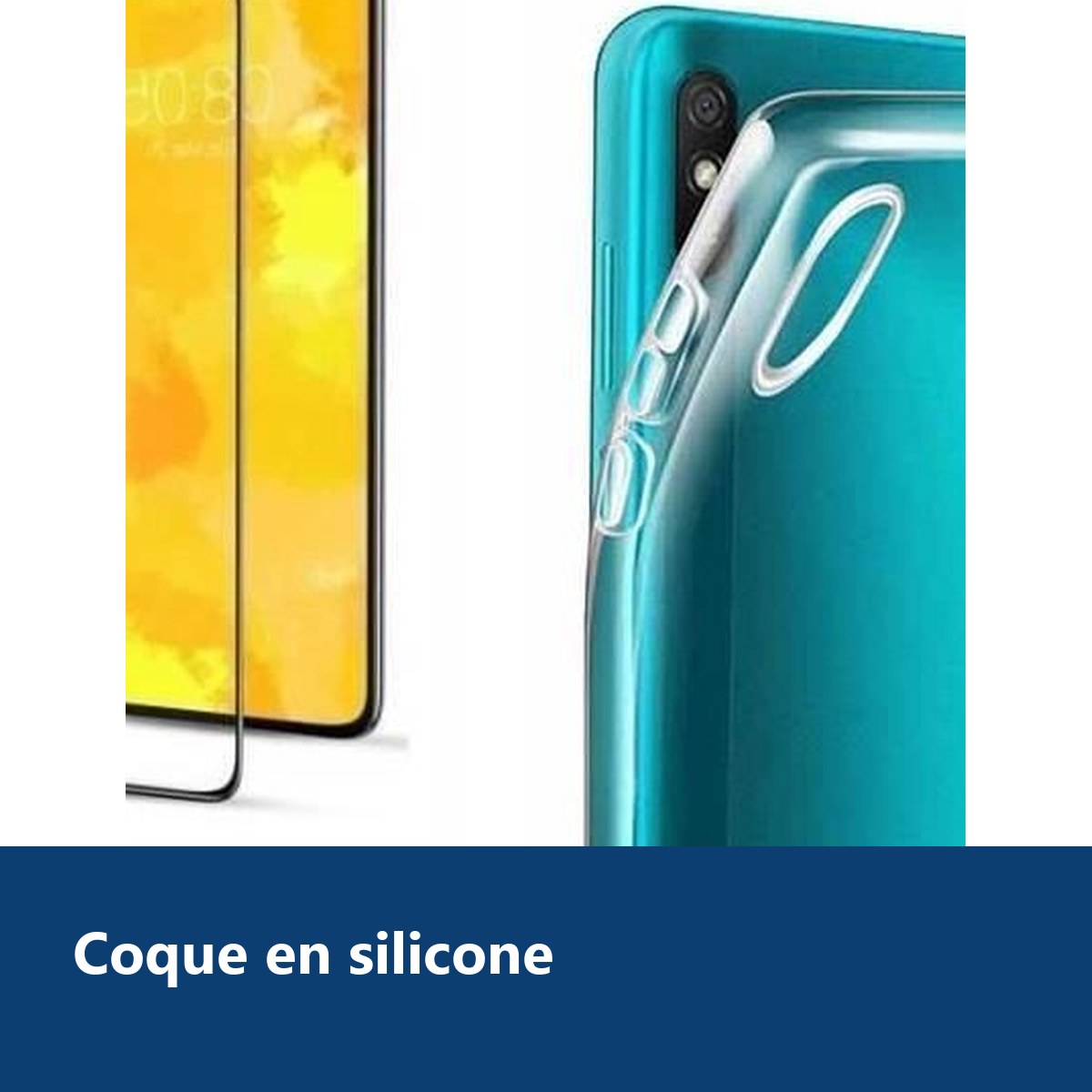 Vue de détail – Coque Silicone + Vitre Protection Ecran Pour XIAOMI REDMI 9A