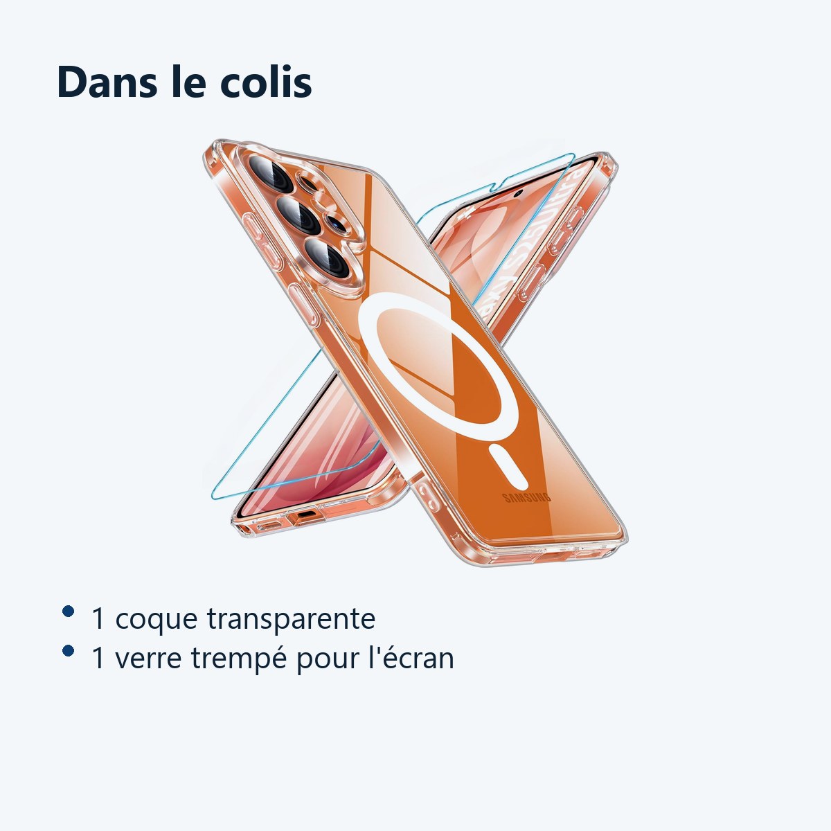 Contenu du colis – Coque Silicone Transparente Compatible Magsafe + Verre Trempe Pour Samsung Galaxy S26 Ultra