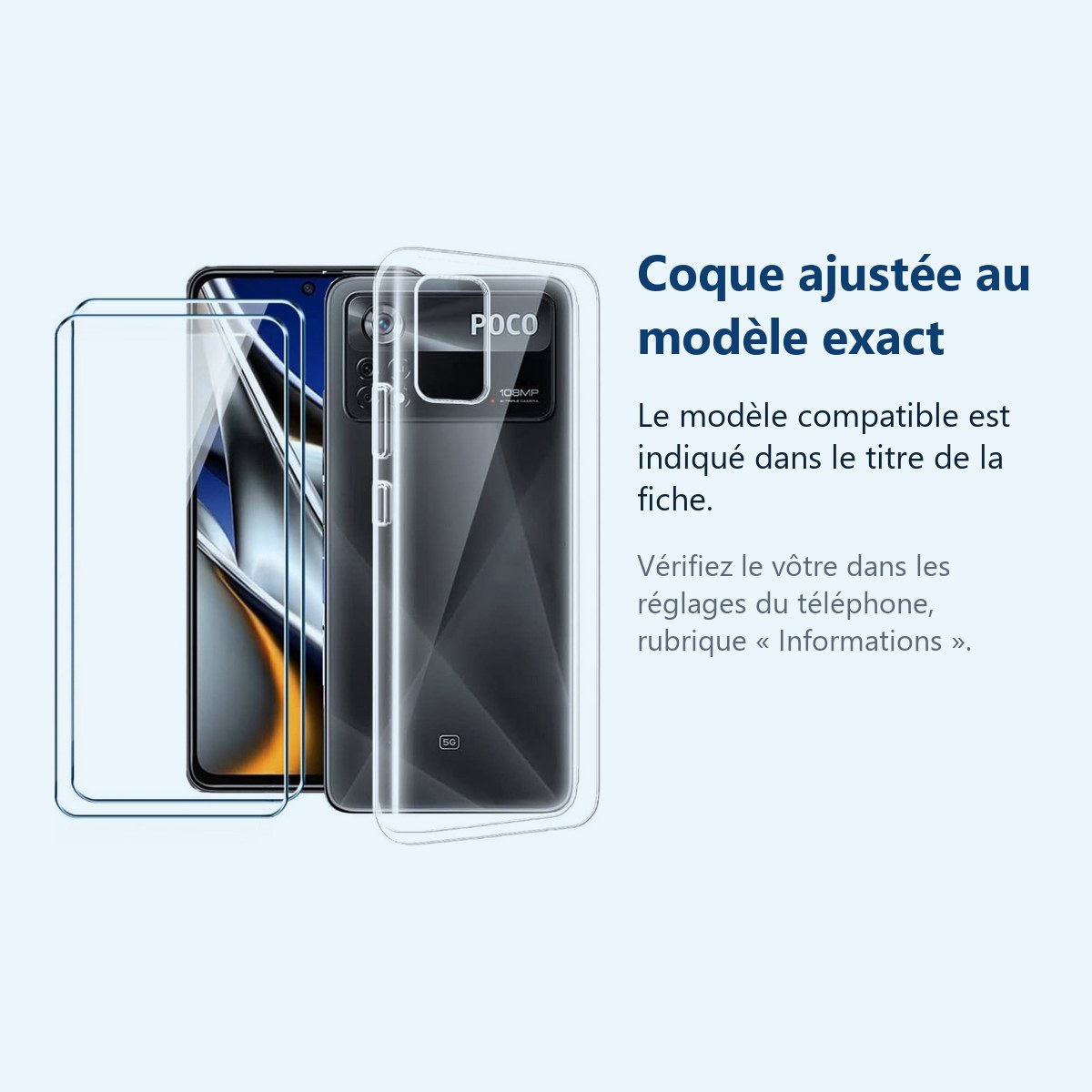 Accessoire ajusté au modèle exact – Coque Silicone Transparente + 2 Verres Trempes Pour Poco X4 Pro 5G