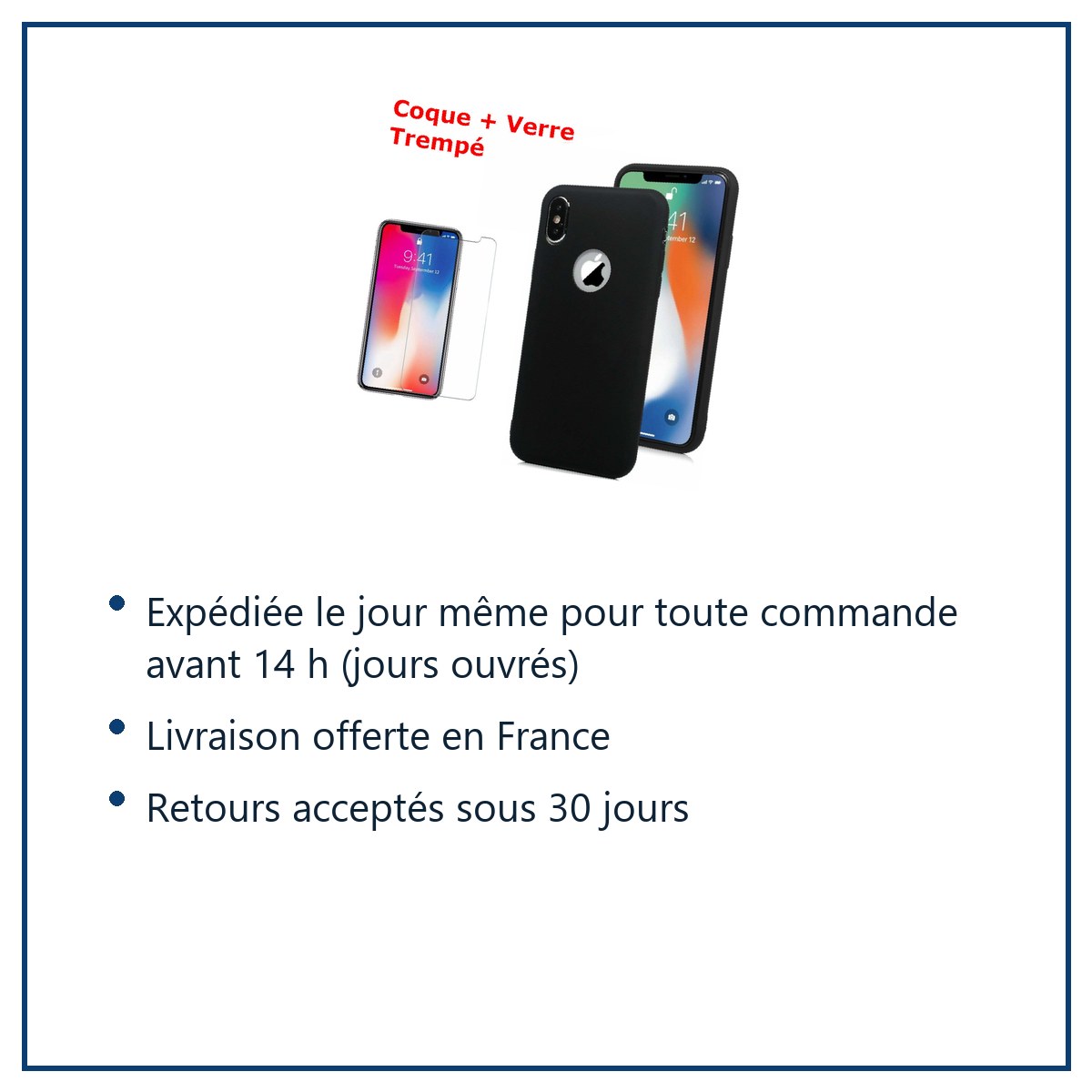 Expédition le jour même, livraison offerte, retours sous 30 jours – Coque Silicone pour iPhone Xr Noir Antichoc + 2 Verres Tr