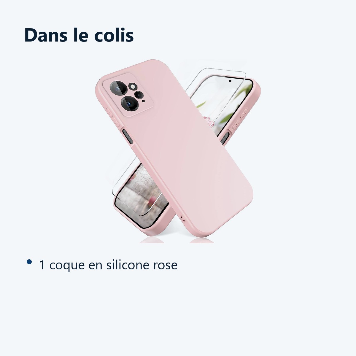 Contenu du colis – Coque Silicone Rose + Vitre Protection Ecran Pour Xiaomi Redmi Note 12 4G