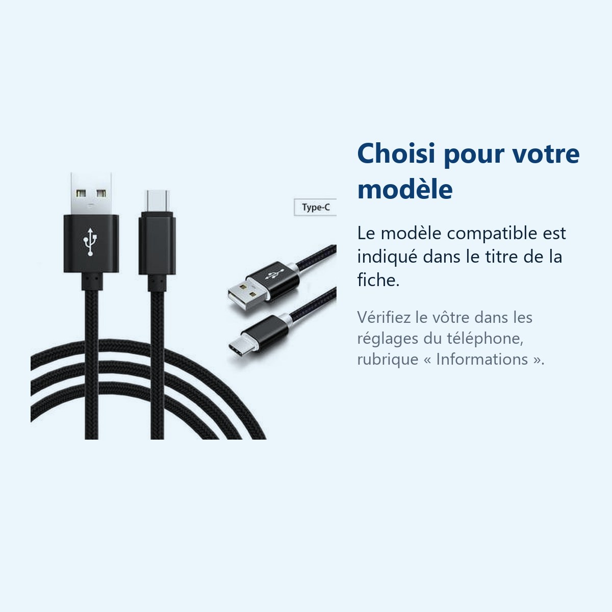 Accessoire ajusté au modèle exact – Câble Metal Nylon Renforcé Chargeur USB/Type C Longueur 2m Couleur Noir Compatible Samsun