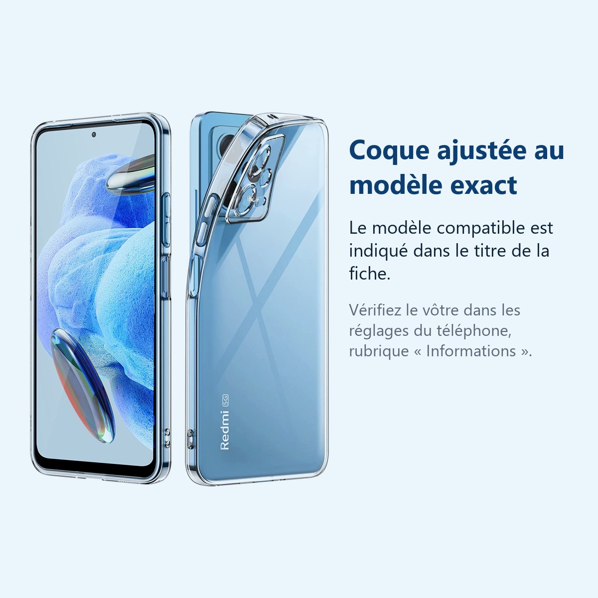 Accessoire ajusté au modèle exact – Coque Silicone Transparente Pour Xiaomi Redmi Note 12 Pro