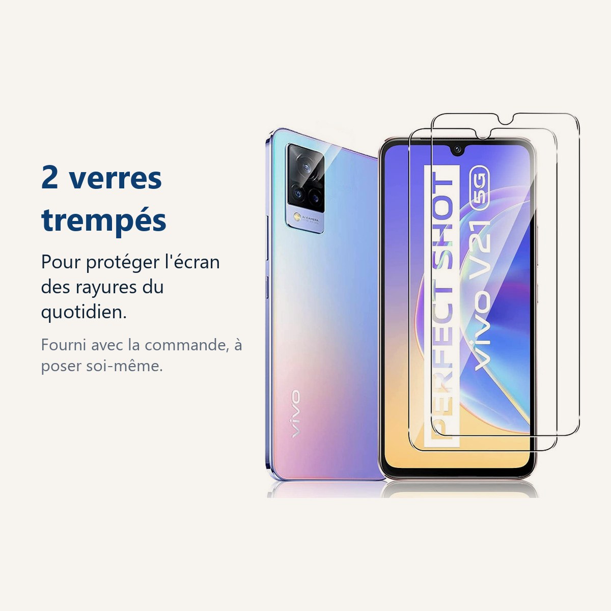 Verre trempé pour protéger lécran – Verres Trempes X2 Pour Vivo V21 5G
