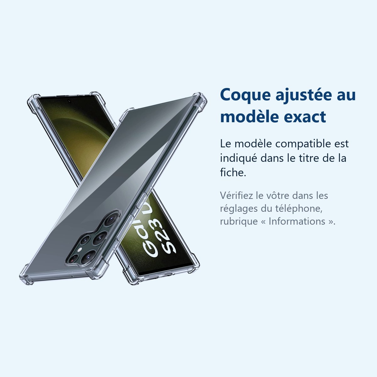 Accessoire ajusté au modèle exact – Coque Silicone Transparente Angles Renforces Pour Samsung Galaxy S23 Ultra 5G