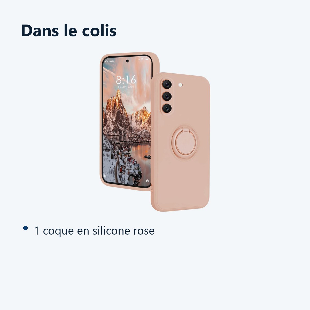 Contenu du colis – Coque Silicone Pour Samsung Galaxy S24 Plus Couleur Rose Avec Anneau Support