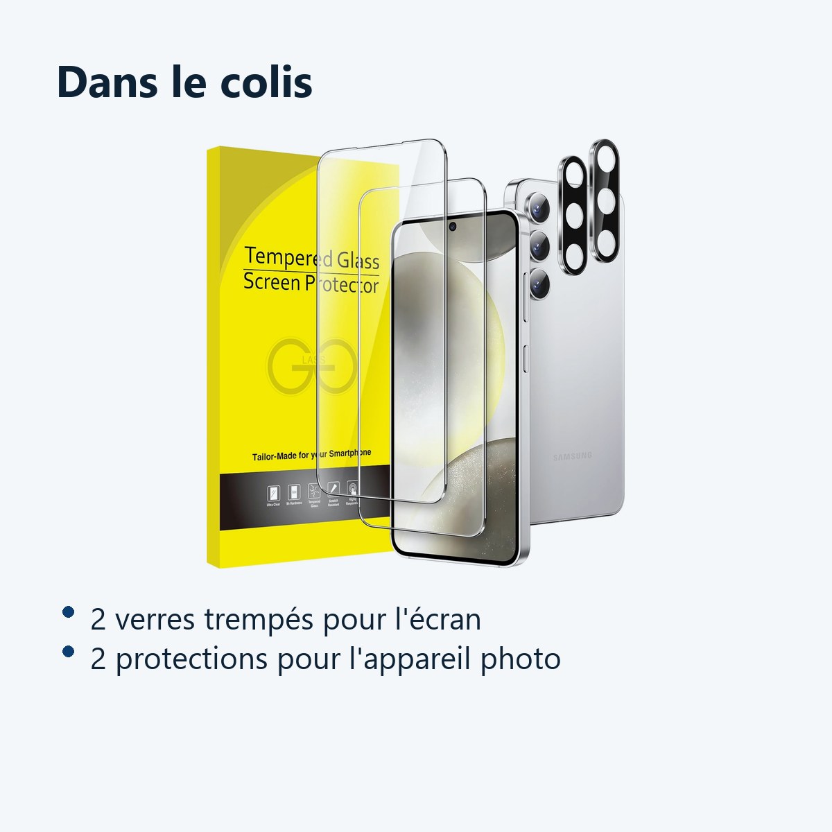 Contenu du colis – Verres Trempes et Protections Camera Arriere X2 Pour Samsung Galaxy S24