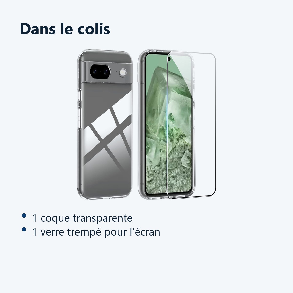 Contenu du colis – Coque Silicone Transparente + Verre Trempe Pour Google Pixel 8a