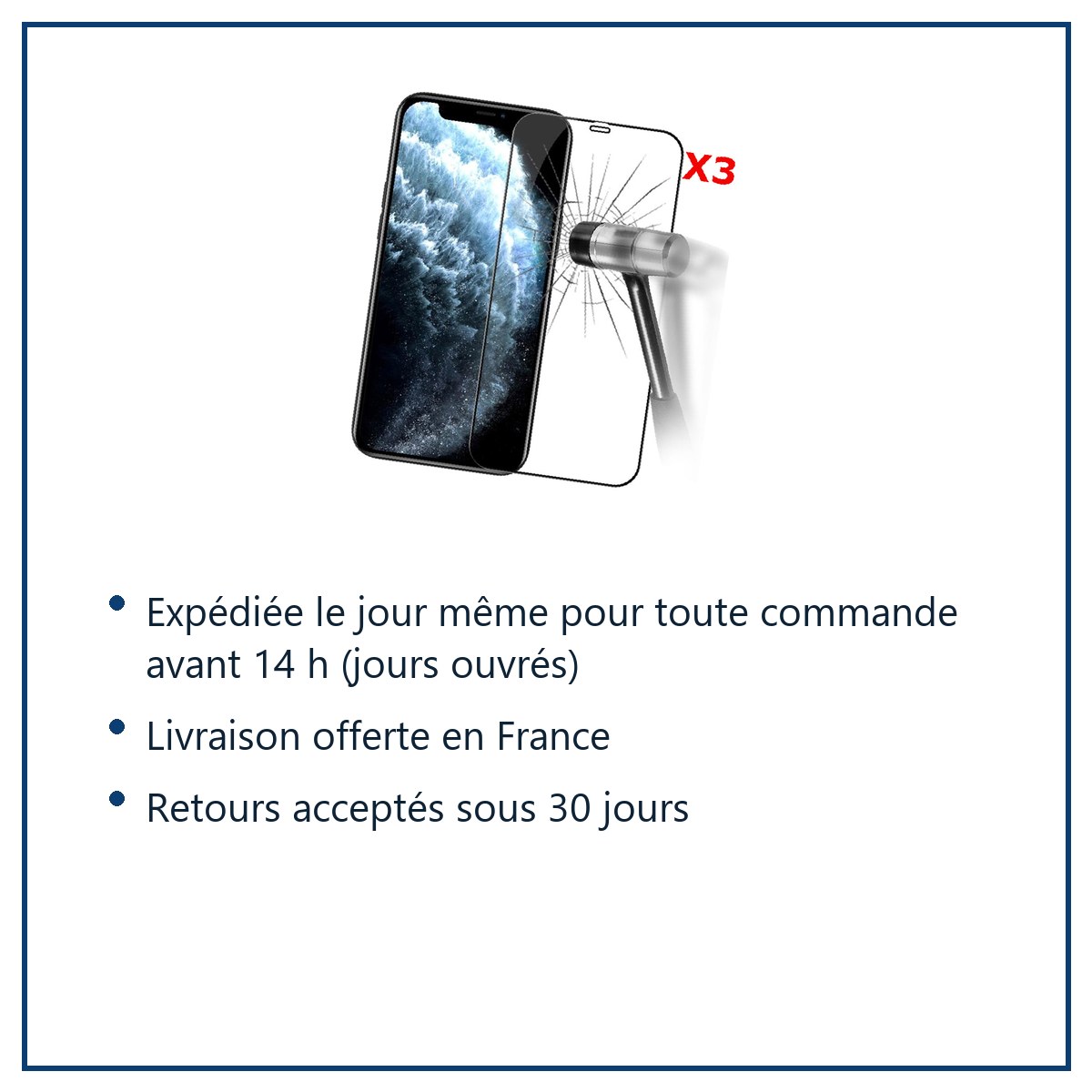 Expédition le jour même, livraison offerte, retours sous 30 jours – Pack X3 Vitres Protection Ecran Pour Apple iPhone 12