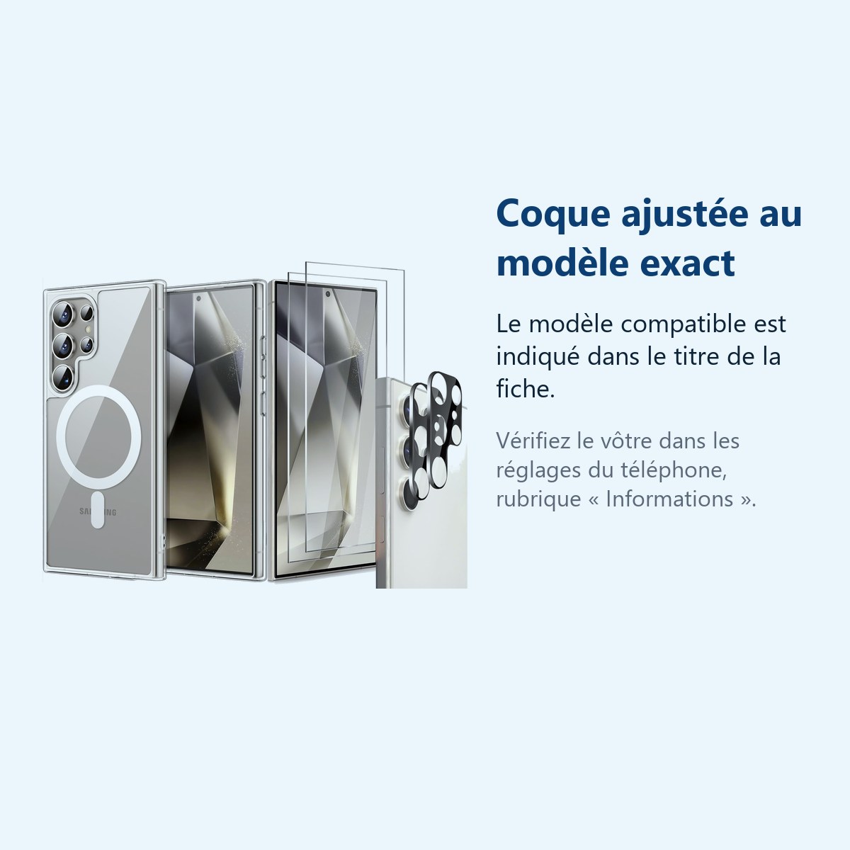 Accessoire ajusté au modèle exact – Coque Silicone Transparente Compatible Magsafe + Verres Trempes et Protections Camera Arr