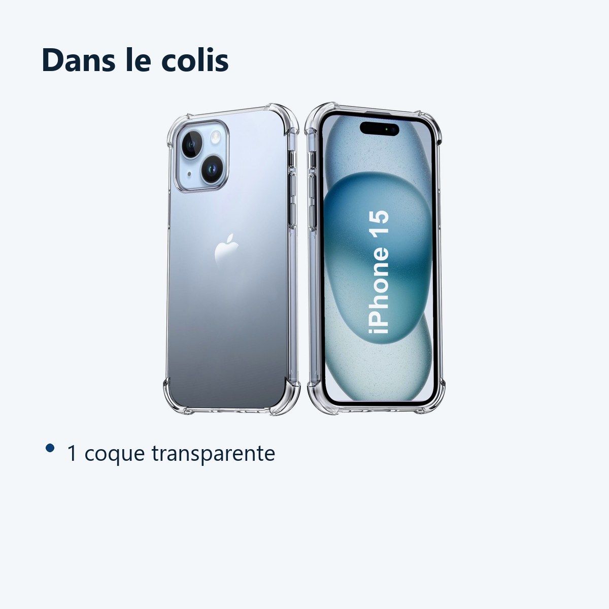 Contenu du colis – Coque Silicone Transparente Angles Renforces Pour iPhone 15