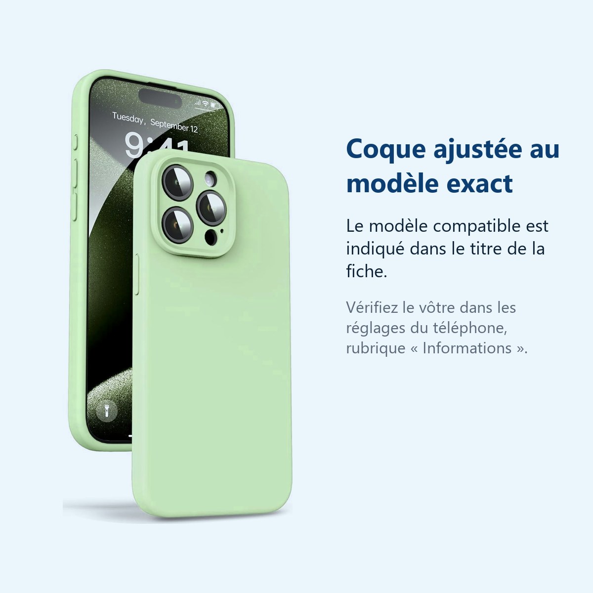 Accessoire ajusté au modèle exact – Coque Silicone Verte Pour iPhone 15 Pro Max