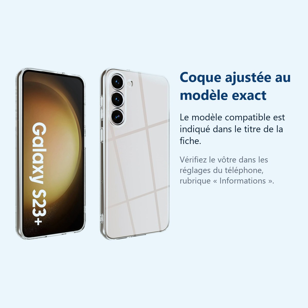 Accessoire ajusté au modèle exact – Coque Transparente pour Samsung Galaxy S23 Plus (6,6 pouces)