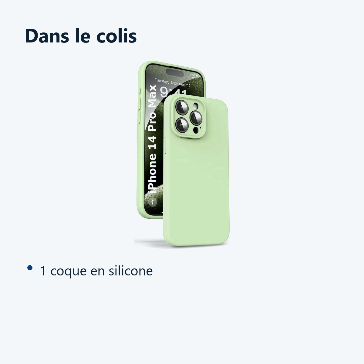 Contenu du colis – Coque Silicone Verte Pour iPhone 14 Pro Max