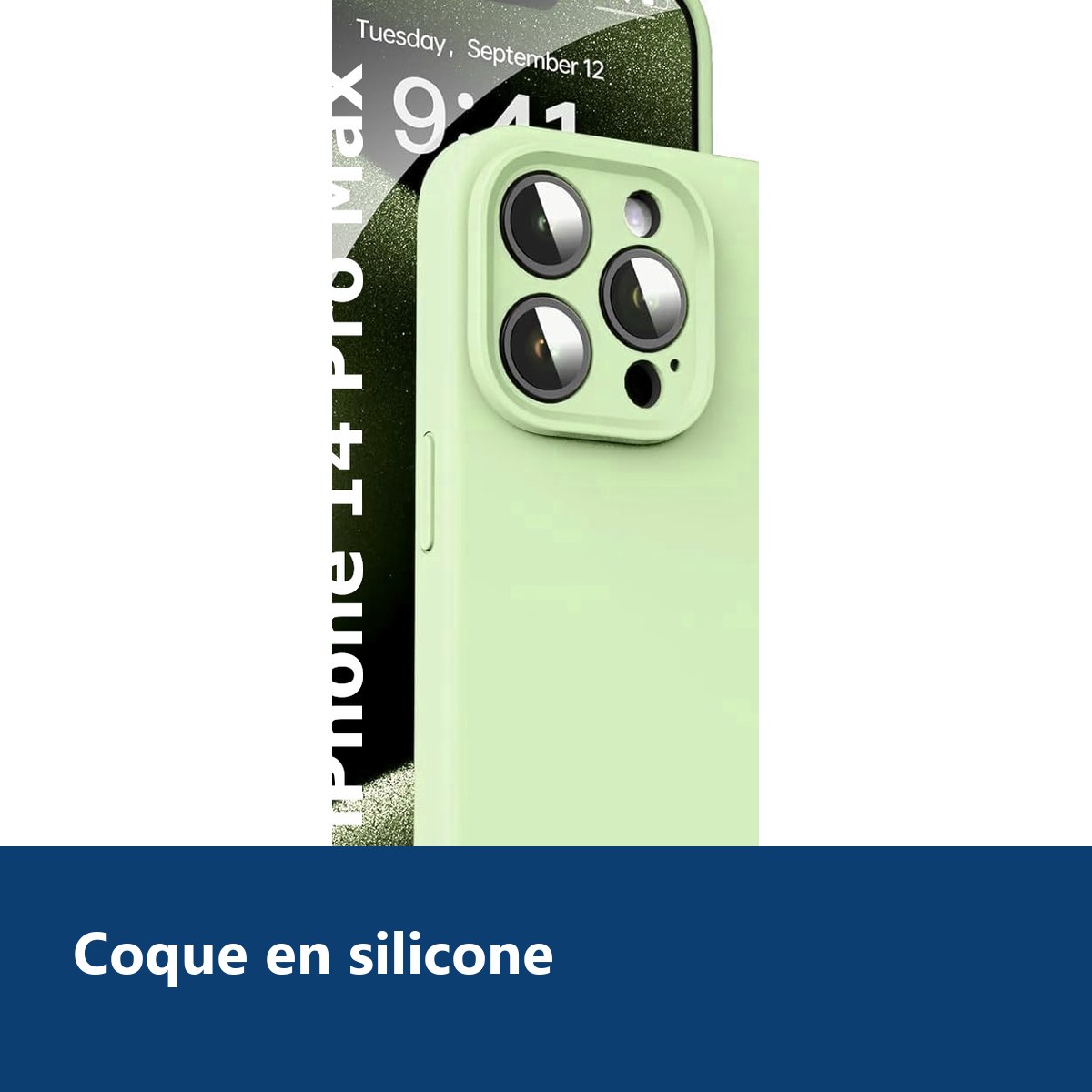 Vue de détail – Coque Silicone Verte Pour iPhone 14 Pro Max