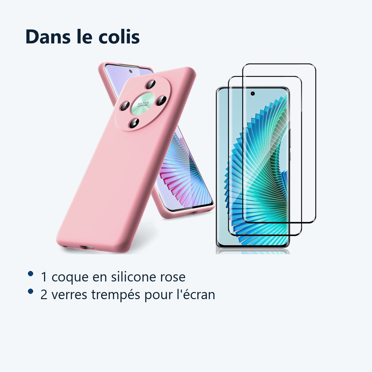 Contenu du colis – Coque Pour Honor Magic 6 Lite 5G Silicone Rose + 2 Verres Trempes