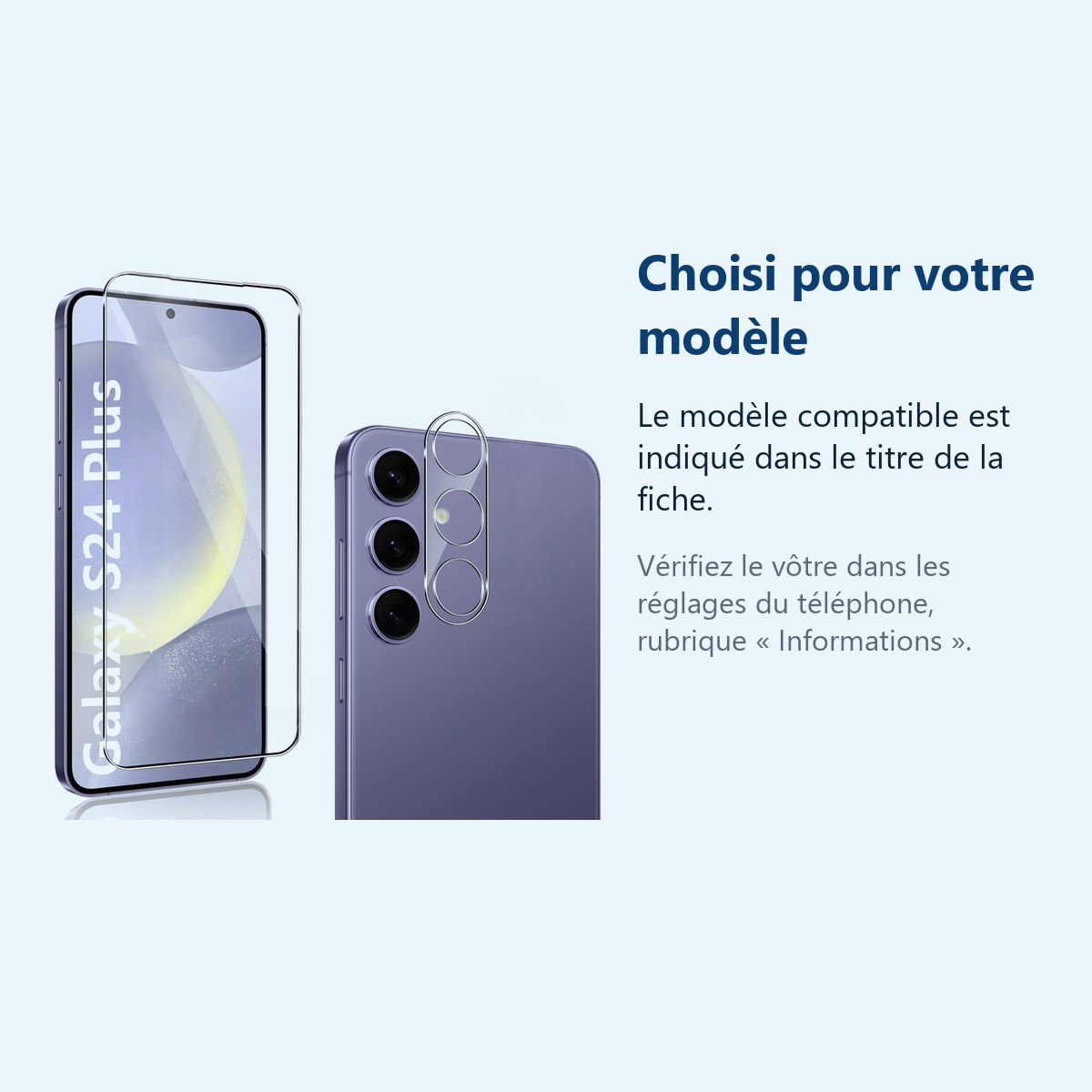 Accessoire ajusté au modèle exact – Verre Trempe et Protection Camera Arriere Transparent Pour Samsung Galaxy S24 Plus