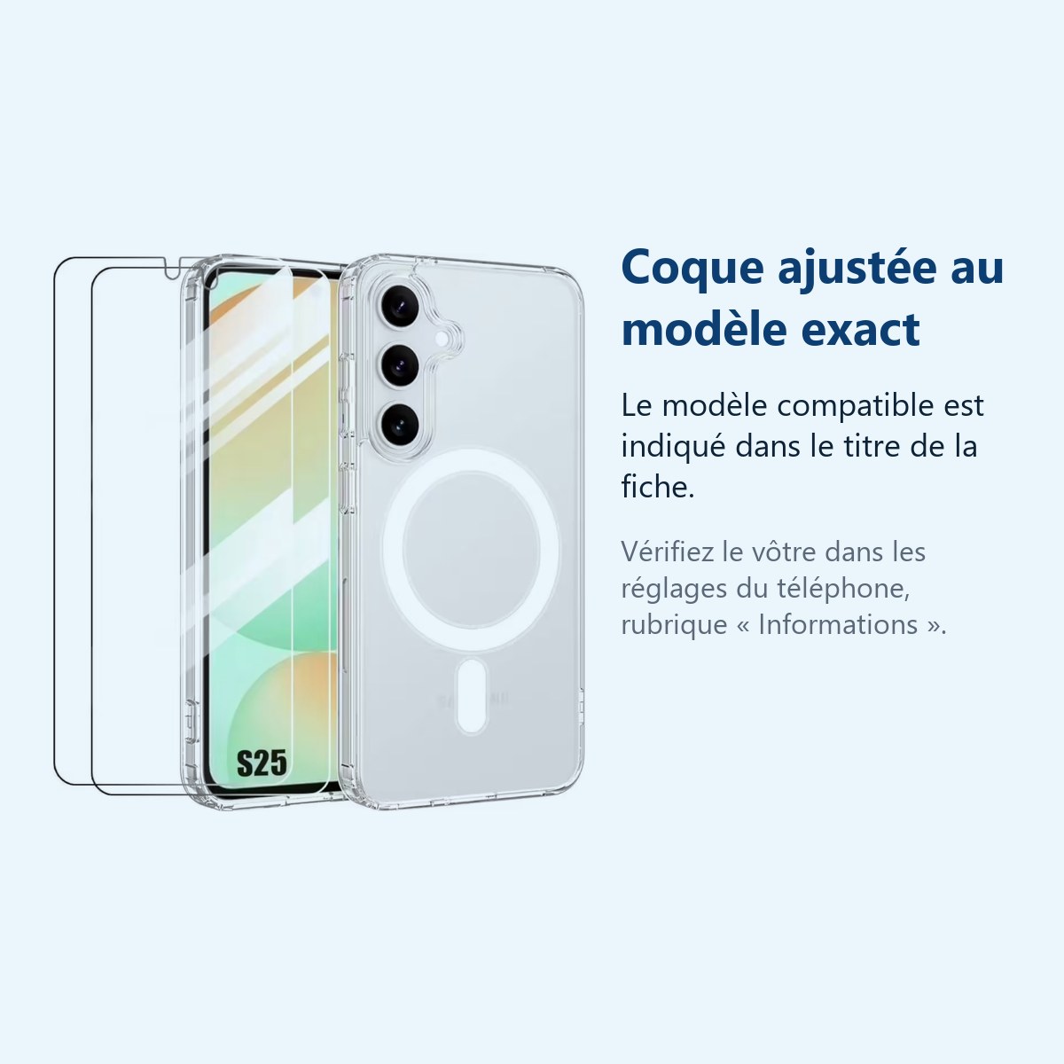 Accessoire ajusté au modèle exact – Coque Silicone Transparente Compatible Magsafe + Verres Trempes X2 Pour Samsung Galaxy S2