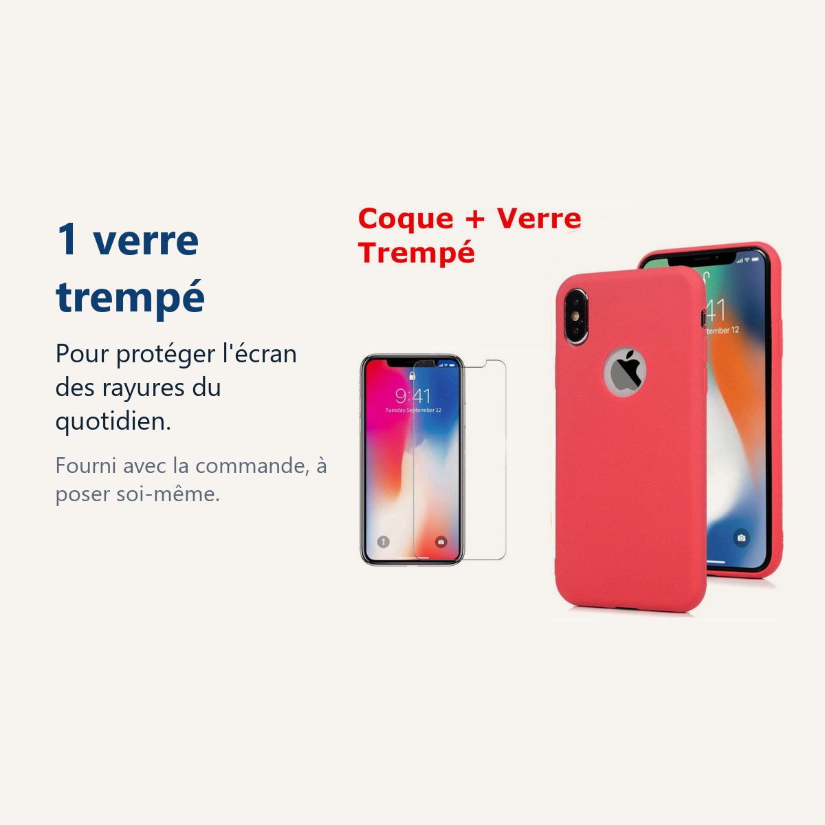 Verre trempé pour protéger lécran – Coque Souple Silicone Pour iPhone XR Rouge + Verre Trempé Anti chocs et Rayures Vitre de