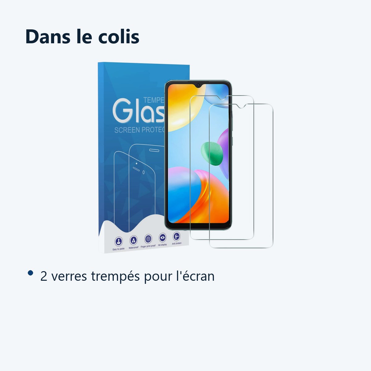 Contenu du colis – 2x Films Verres Trempes Pour Xiaomi Redmi 10C