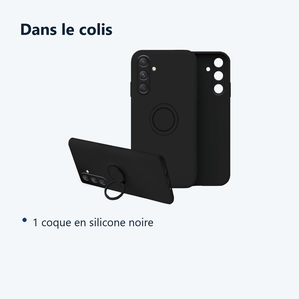 Contenu du colis – Coque Silicone Pour Samsung Galaxy S23 FE Couleur Noir Avec Anneau Support