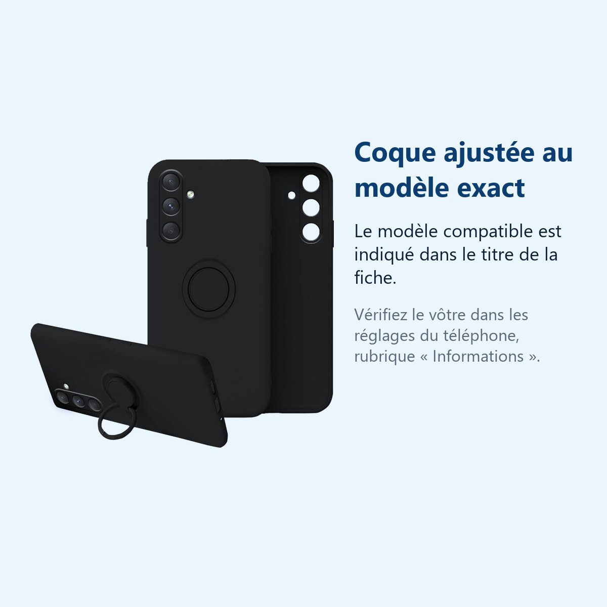 Accessoire ajusté au modèle exact – Coque Silicone Pour Samsung Galaxy S23 FE Couleur Noir Avec Anneau Support