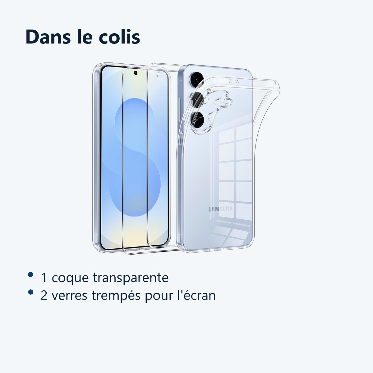 Contenu du colis – Coque Silicone Transparente + 2 Verres Trempes Pour Samsung Galaxy S25