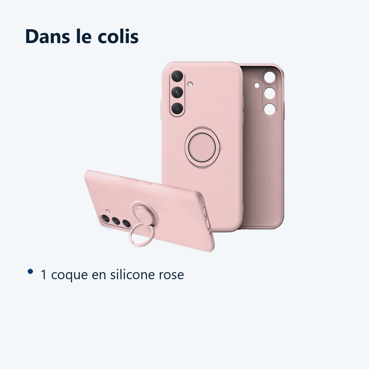 Contenu du colis – Coque Silicone Pour Samsung Galaxy S23 FE Couleur Rose Avec Anneau Support