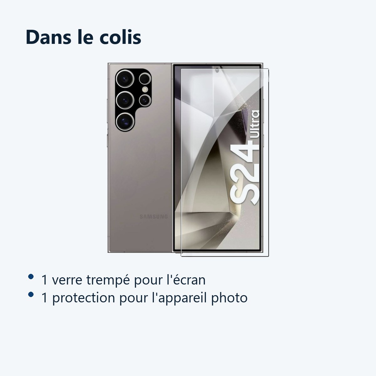 Contenu du colis – Verre Trempe et Protection Camera Arriere Pour Samsung Galaxy S24 Ultra