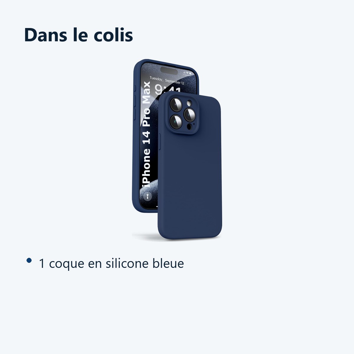 Contenu du colis – Coque Silicone Bleu Nuit Pour iPhone 14 Pro Max