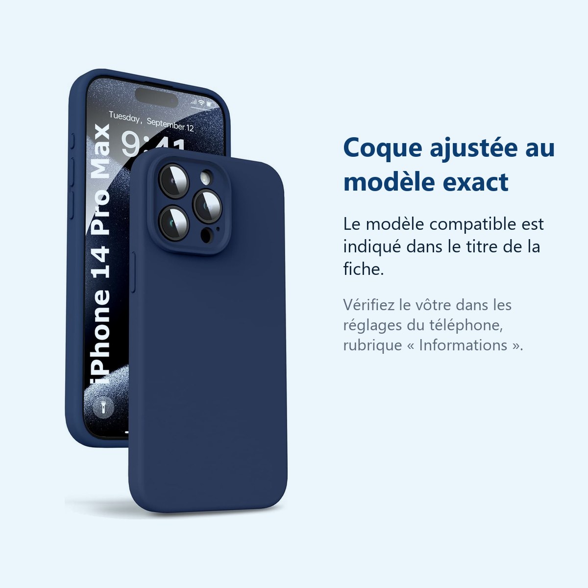 Accessoire ajusté au modèle exact – Coque Silicone Bleu Nuit Pour iPhone 14 Pro Max
