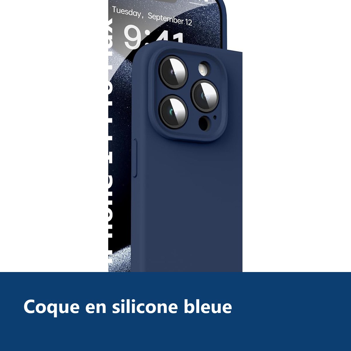 Vue de détail – Coque Silicone Bleu Nuit Pour iPhone 14 Pro Max