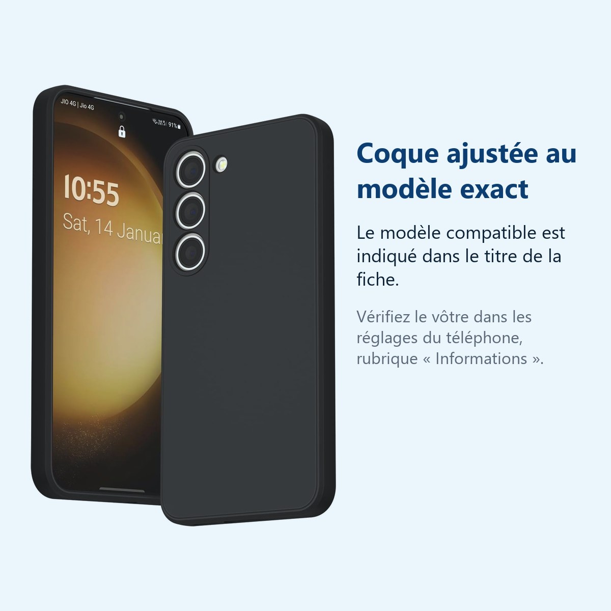 Accessoire ajusté au modèle exact – Coque Noir pour Samsung Galaxy S23 (6,1 pouces)