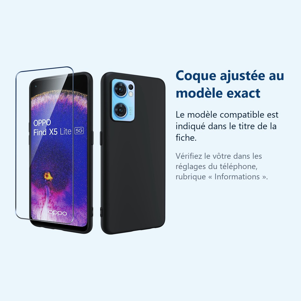 Accessoire ajusté au modèle exact – Coque Silicone Noir + Verre Trempe Pour Oppo Find X5 Lite