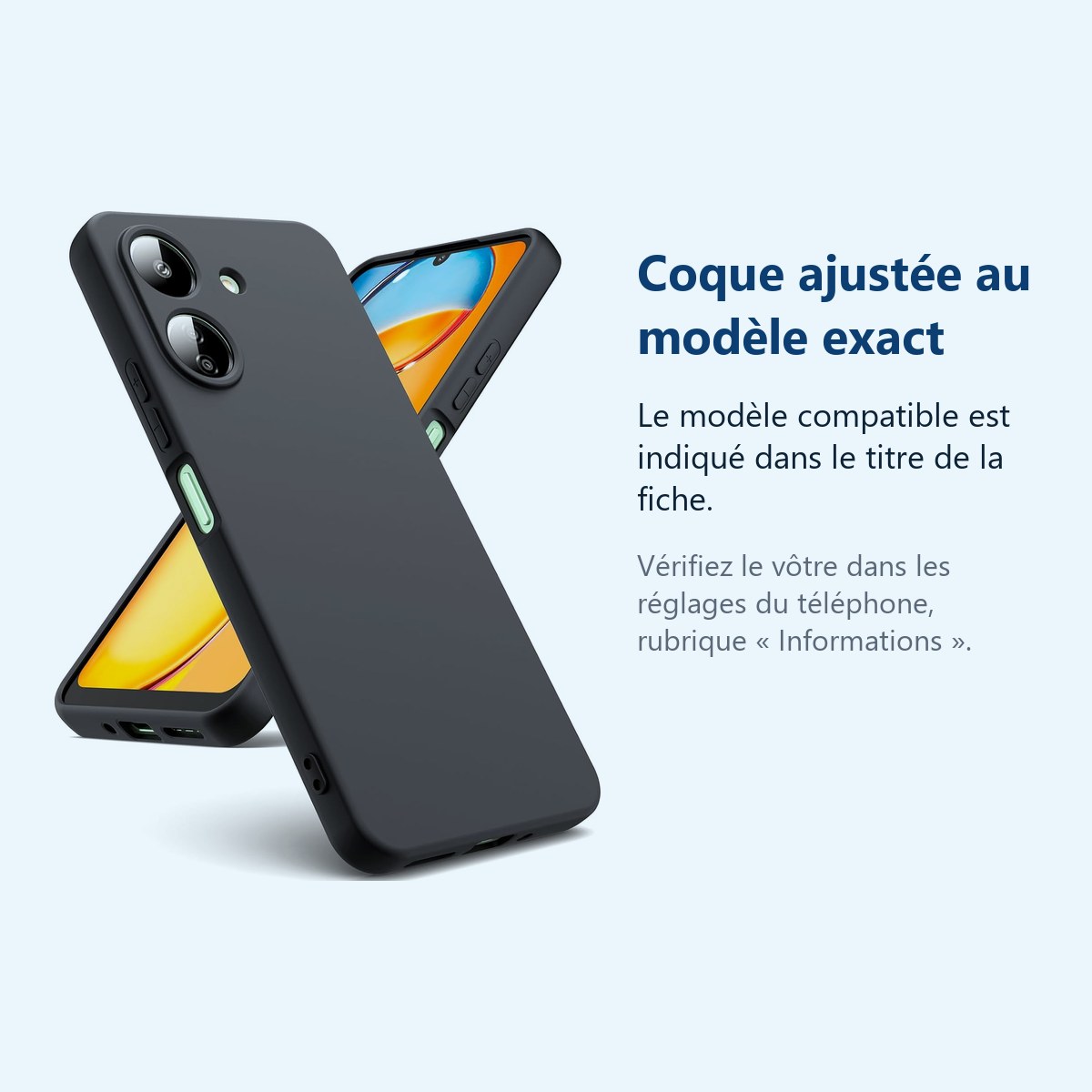 Accessoire ajusté au modèle exact – Coque Pour Xiaomi Redmi 13C / Poco C65 Silicone Noir