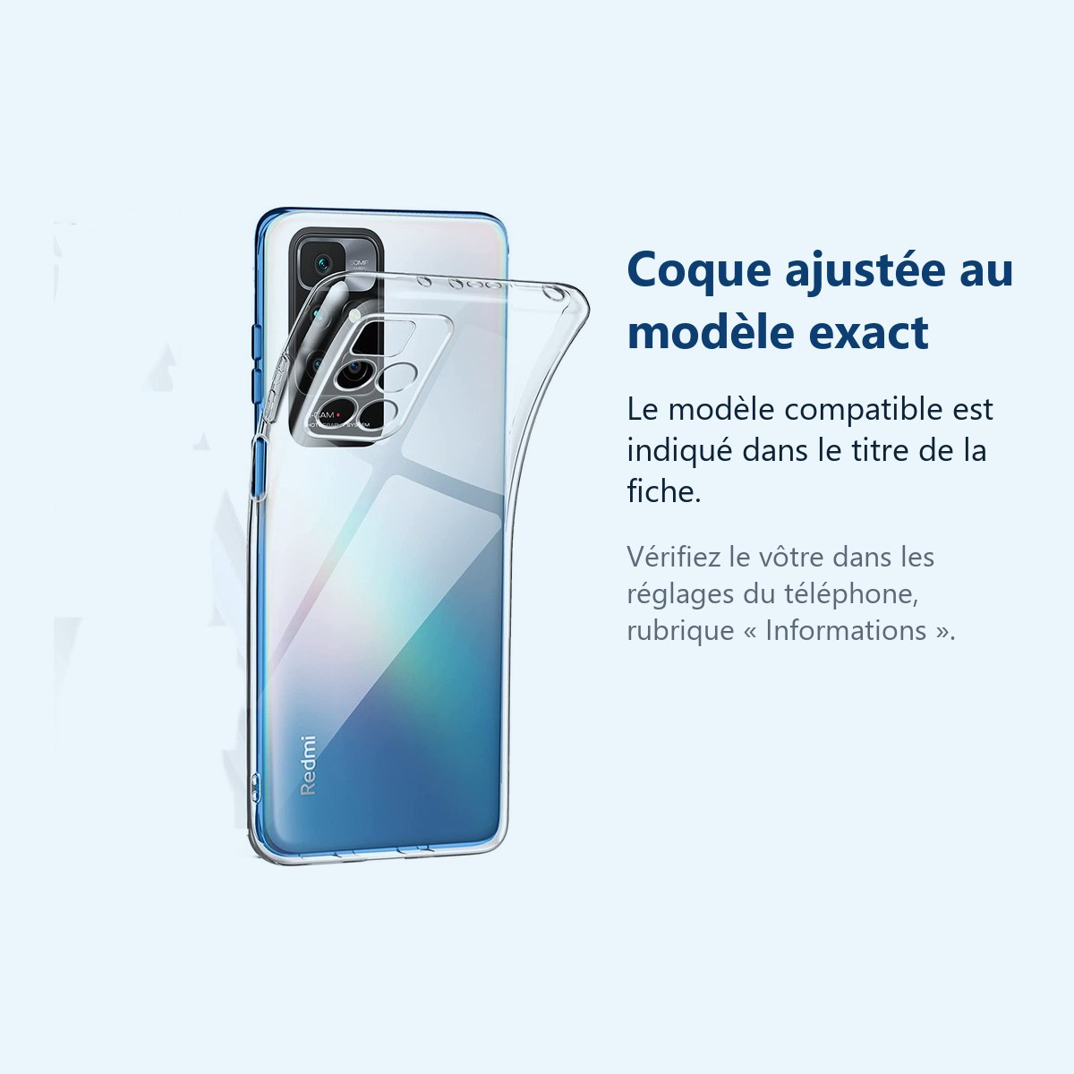 Accessoire ajusté au modèle exact – Coque Silicone Transparente Pour Xiaomi Redmi 10