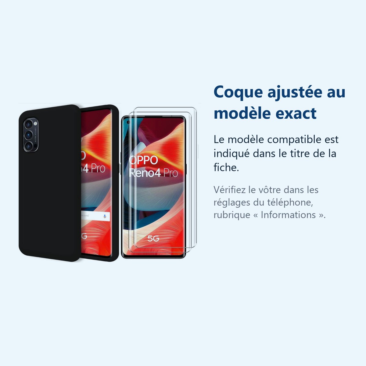 Accessoire ajusté au modèle exact – Coque Silicone Noire + 2 Verres Trempes Pour Oppo Reno 4 Pro 5G