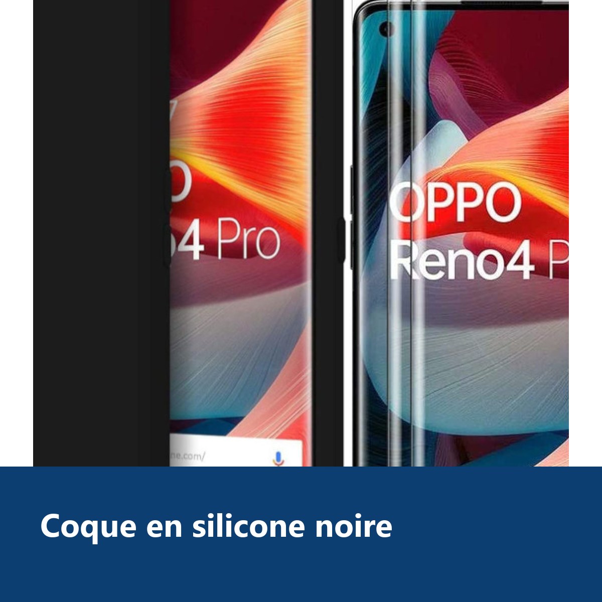 Vue de détail – Coque Silicone Noire + 2 Verres Trempes Pour Oppo Reno 4 Pro 5G