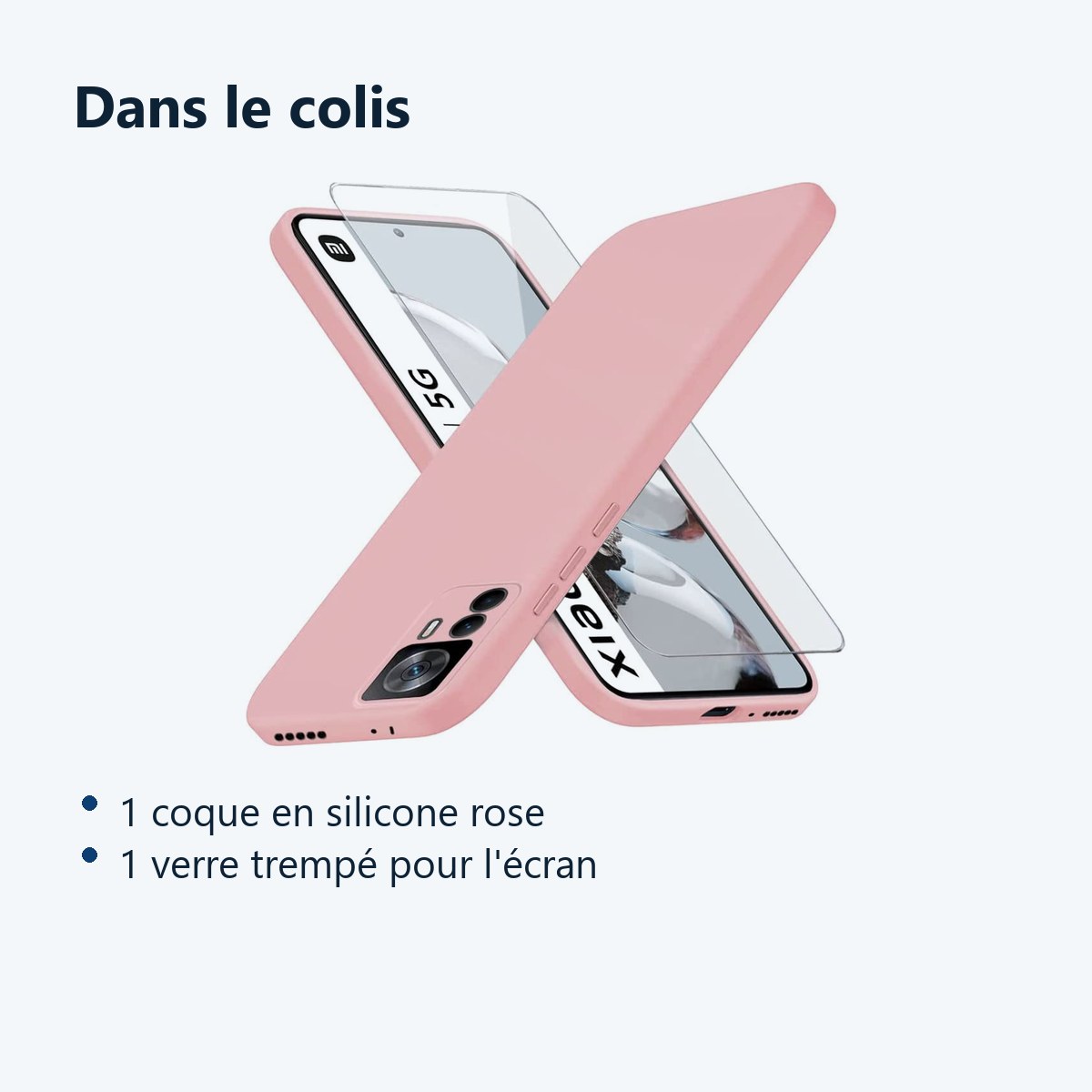 Contenu du colis – Coque Silicone Couleur Rose + Verre Trempe Pour Xiaomi 12T 5G