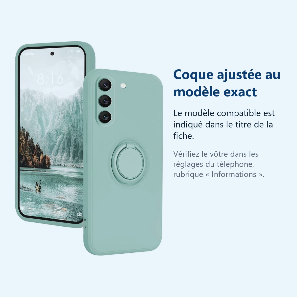 Accessoire ajusté au modèle exact – Coque Silicone Pour Samsung Galaxy S24 Plus Couleur Vert Avec Anneau Support