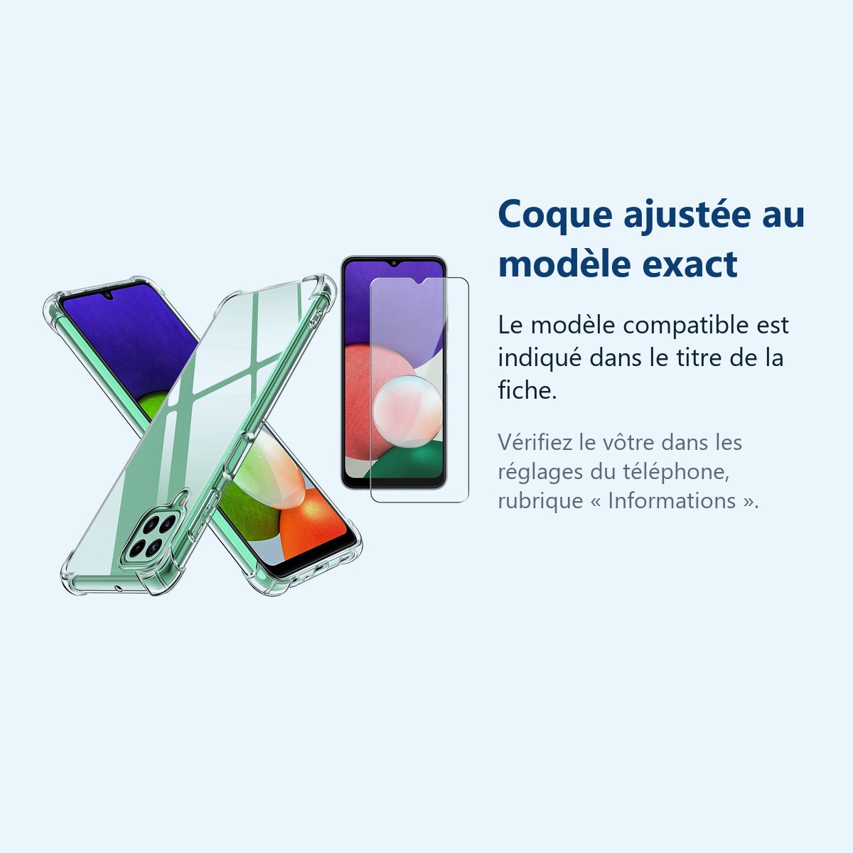 Accessoire ajusté au modèle exact – Coque Silicone Transparente Quatre Coins Renforces + Verre Trempe Pour Samsung A22 5G