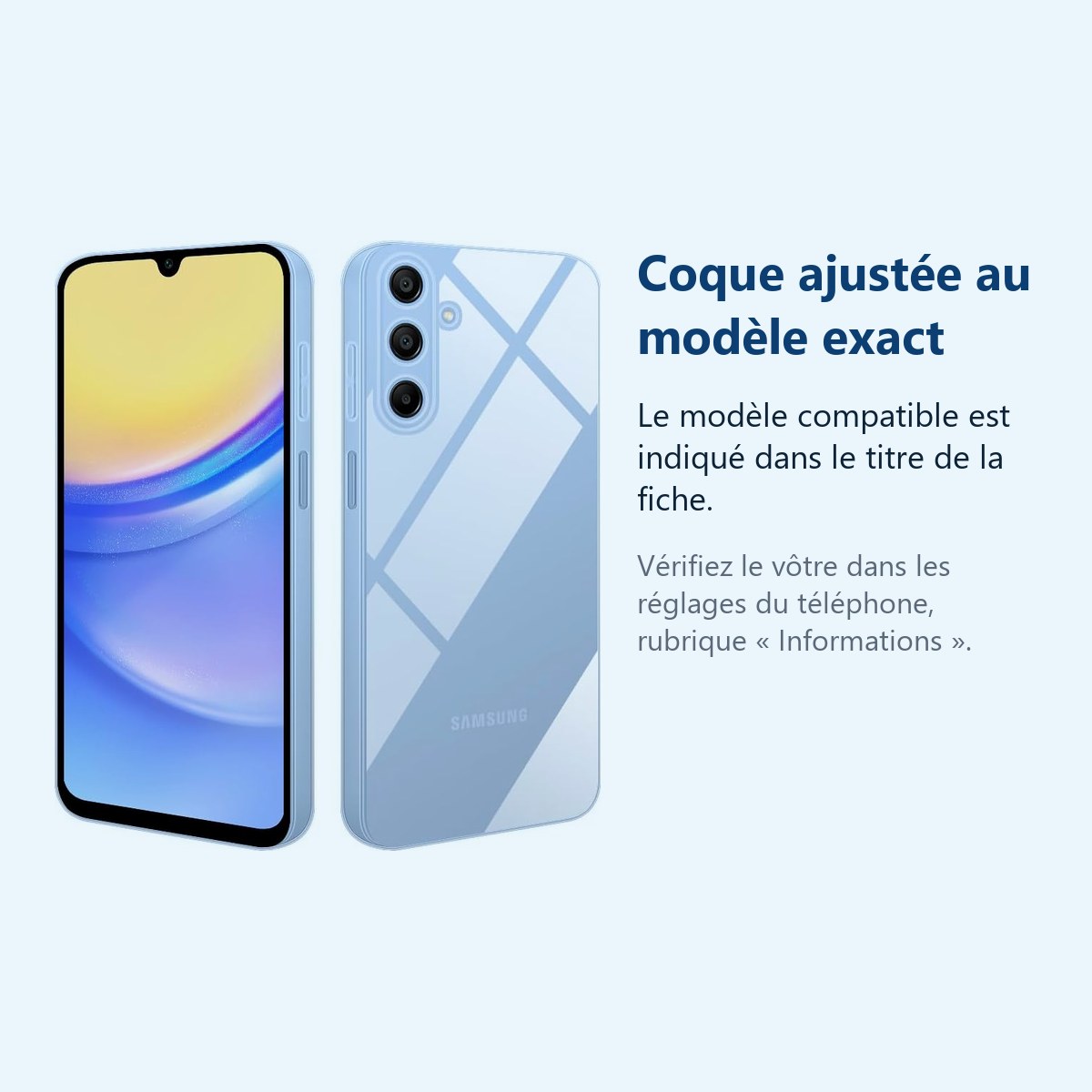 Accessoire ajusté au modèle exact – Coque Silicone Transparente Pour Samsung Galaxy A15
