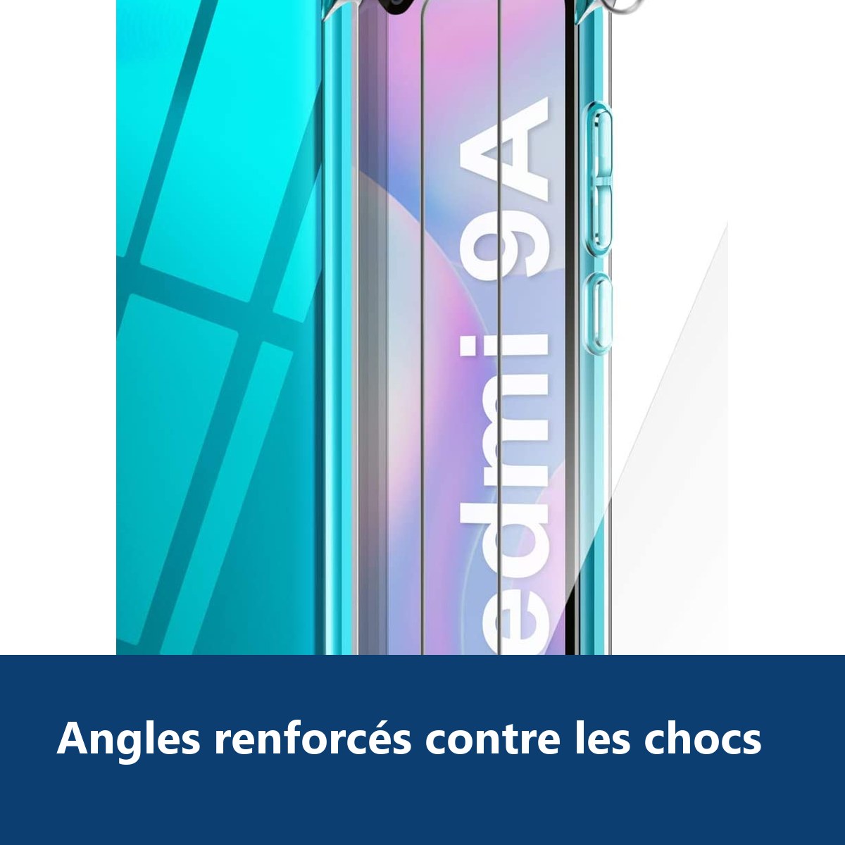 Vue de détail – Coque Silicone Transparente Angles Renforces + 2 Verres Trempes Pour Xiaomi Redmi 9A